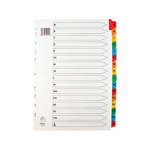 Multicoloured A4 A-Z Mylar Index WX01523