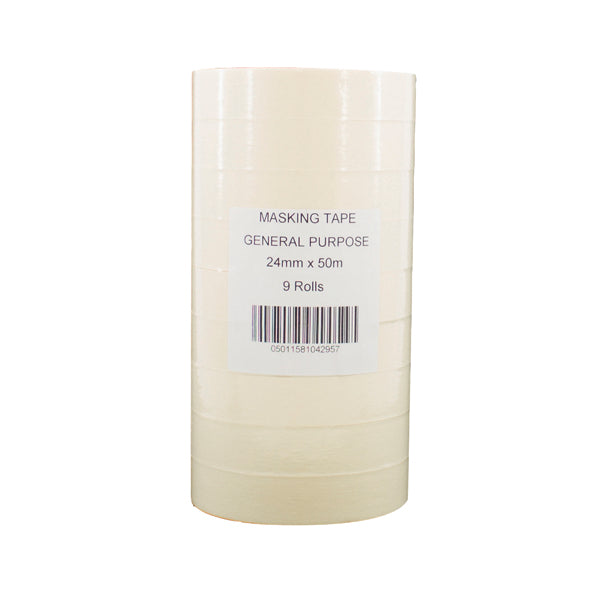 General Purpose 25mmx50m White Masking Tape (Pack of 9) 07517