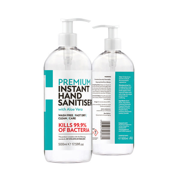 Premium Hand Sanitiser with Aloe Vera 500ml Pack of 6 ZI5050747089382