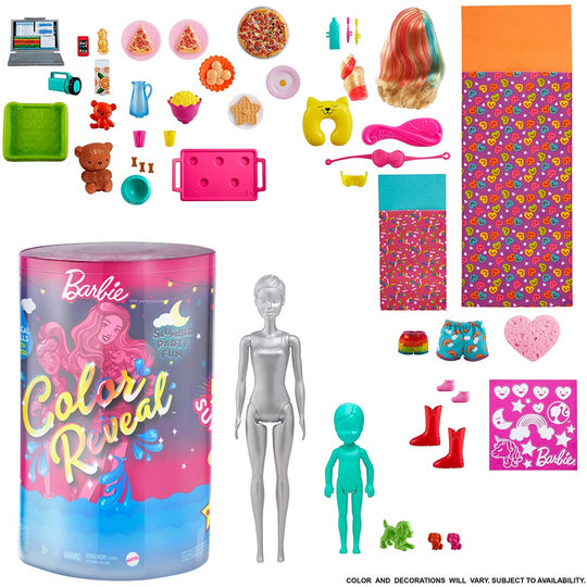 Barbie Colour Reveal Slumber Party Dolls & 50 Accessories Pack /GRK14