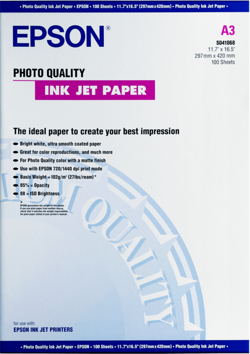 Best Value Epson Photo Quality Inkjet A3 100 Sheets