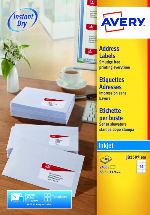 Best Value Avery Inkjet Add Label 63.5x34mm J8159-100 24 p/sheet PK2400